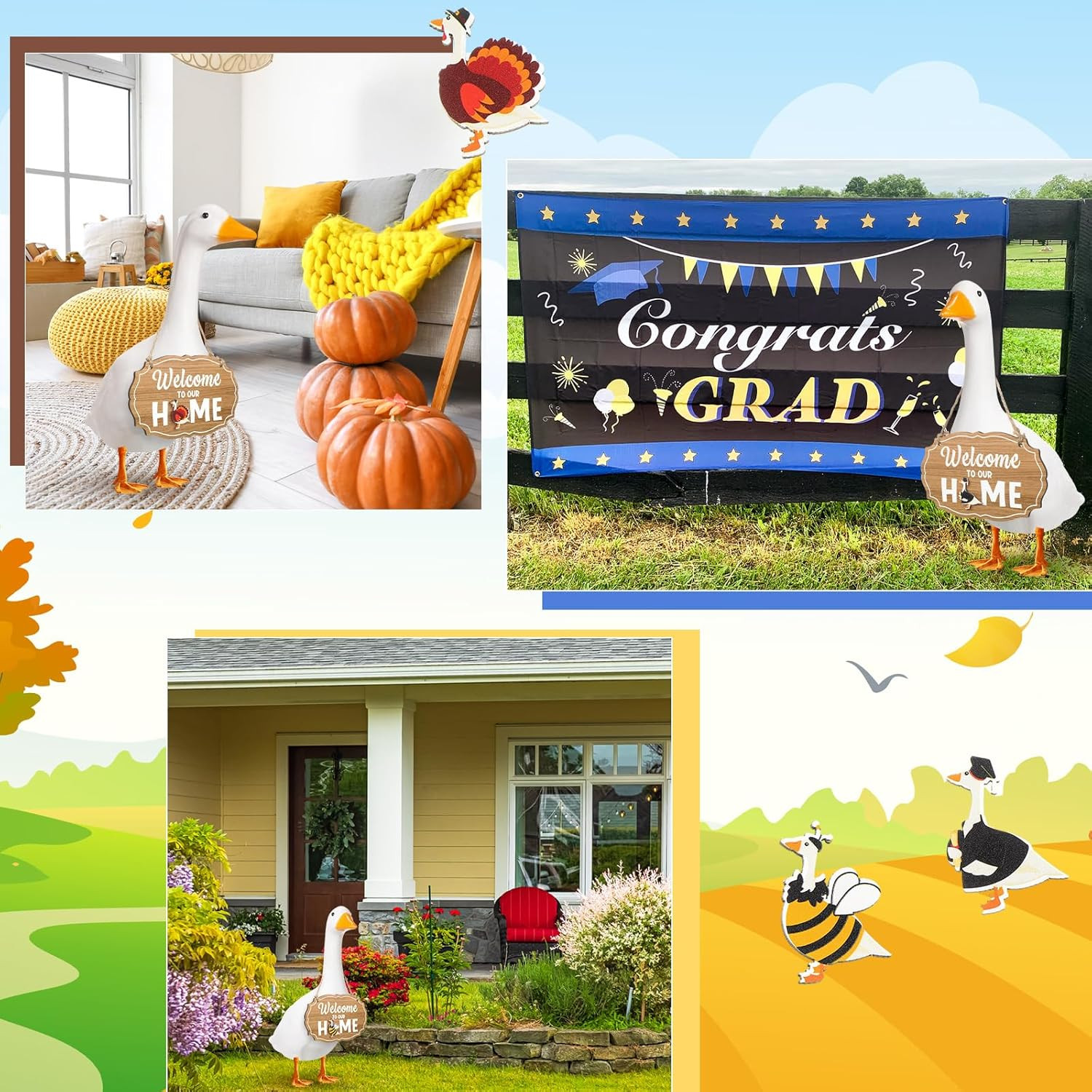 16 Pcs Memorial Day Independence Day Porch Goose Welcome Sign Interchangeable Se