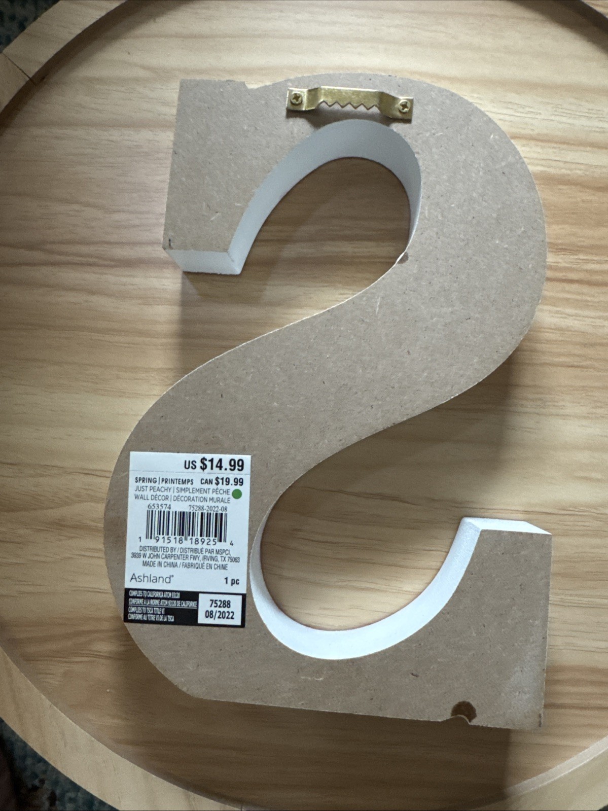 Letter Wall Decor Floral Capital S Alphabet Tabletop Display 7.75″ Peach Pink ..