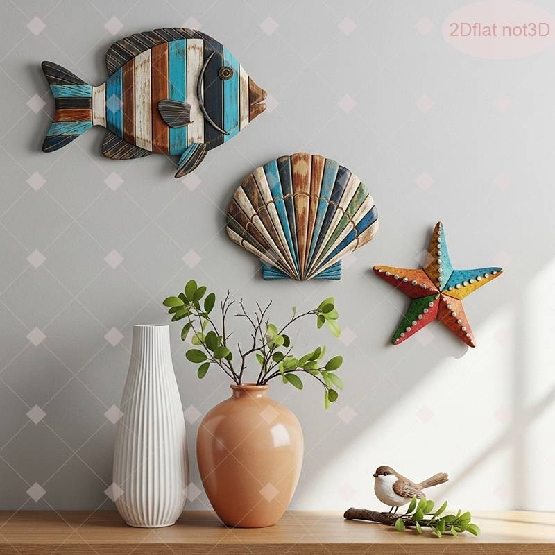 3Pcs Wood Nautical Beach Wall Decor, Wooden Hanging Coastal Wall Art Decor