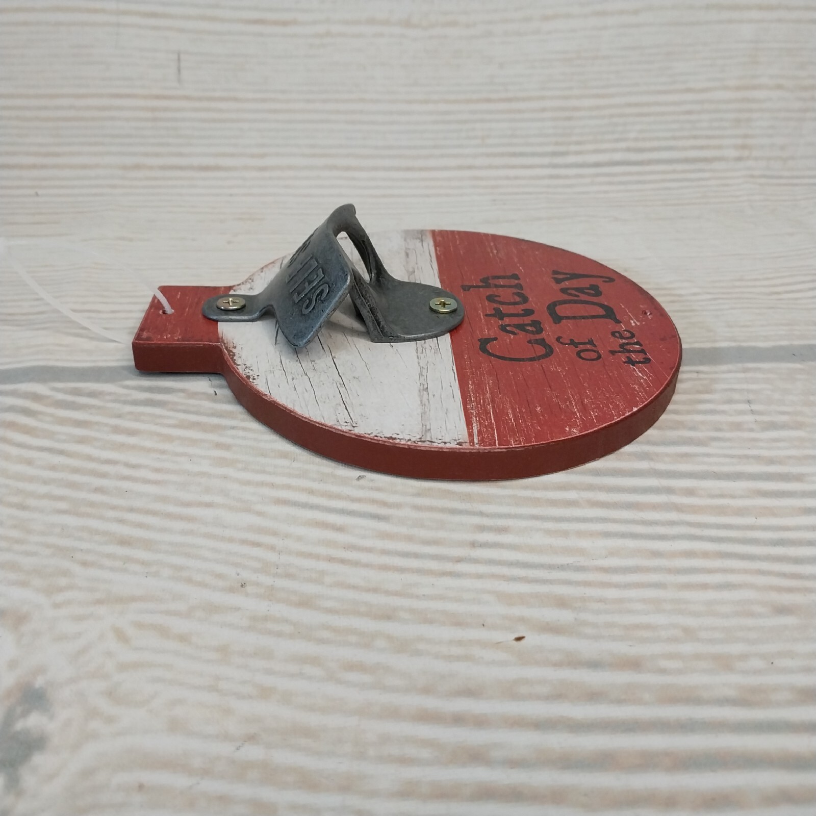 New! “Catch of the Day” Bottle Opener Sign Fishing Bobber Wood Decor Lake Fish .