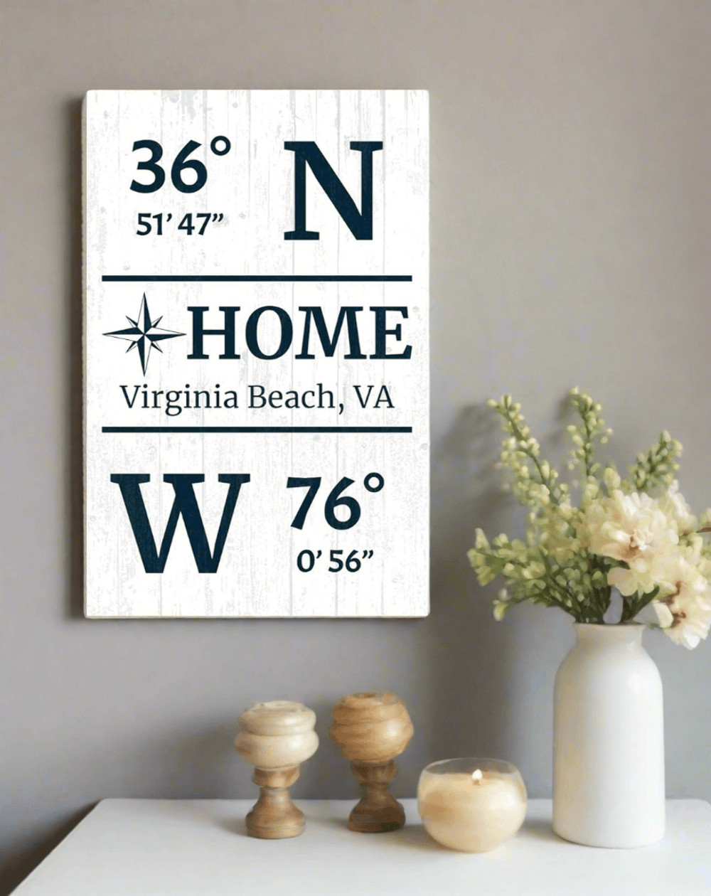 GPS Coordinate Sign Personalized Solid Wood Latitude Longitude Wall Art – 16.5″