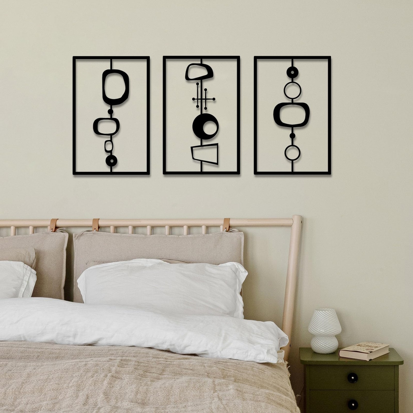 3 PCS Minimalist Abstract Metal Wall Art Black Geometric Line Decor Pot