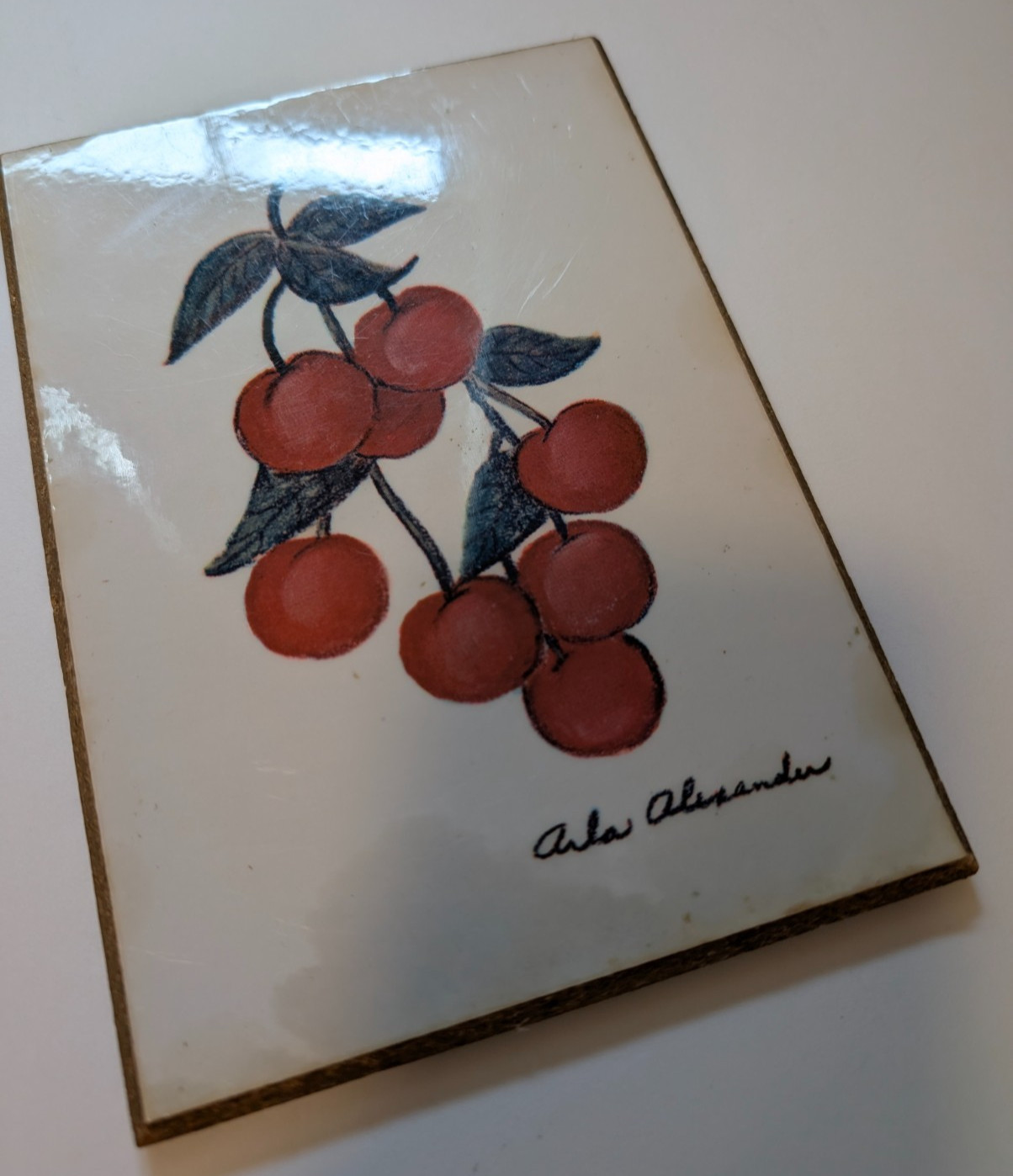 Arla Alexander Art Wall Plaque Cherries Lightweight Hanging 7×5