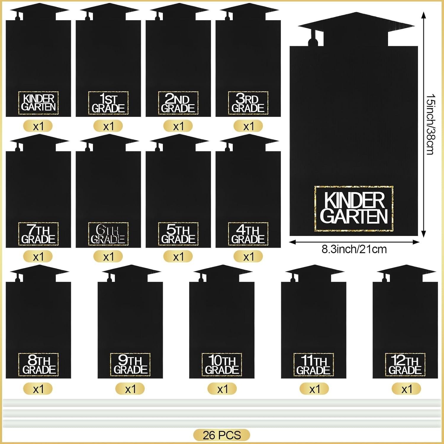 13PCS Graduation Yard Sign 2026 DIY Photo Display K-12 Lawn Decor Black
