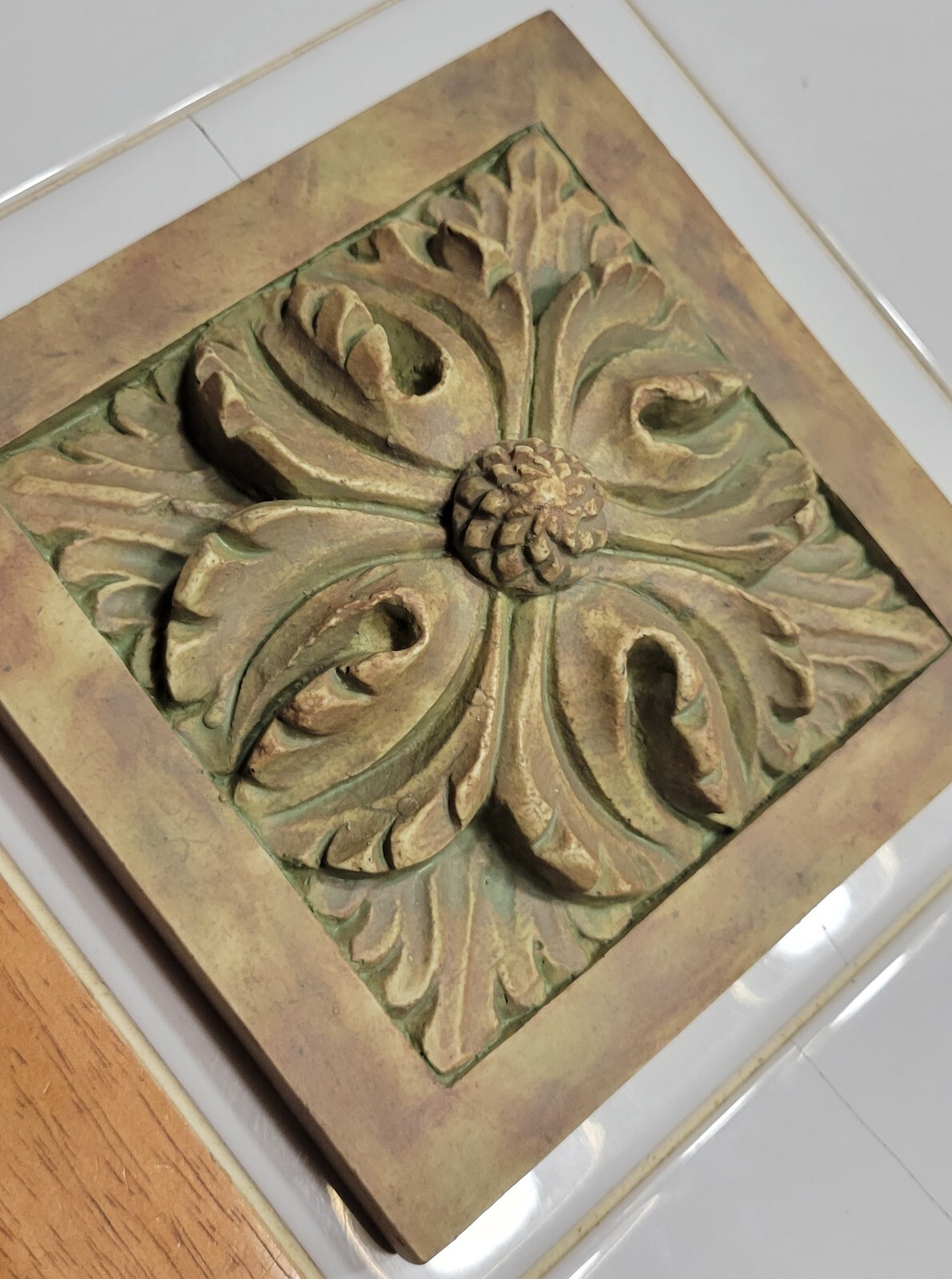 FLOWER WALL PLAQUE, 6 INCHES H X 6 INCHES W, FREE SHIPPING ALMOND BROWN