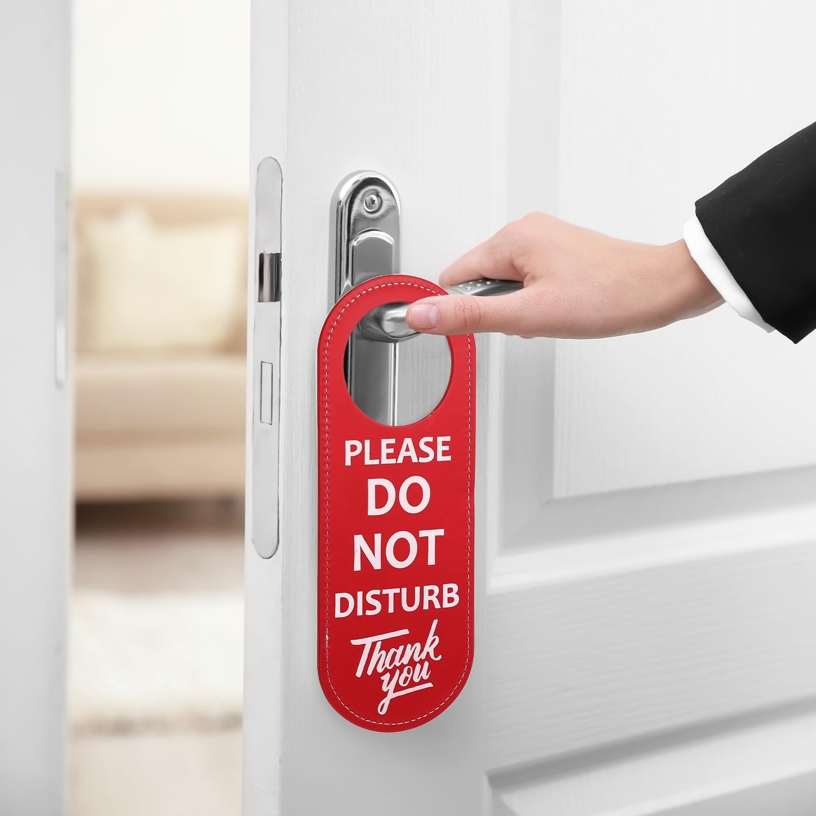 PU Leather Double Sided Please Do Not Disturb Sign Door Hanger Privacy Office US