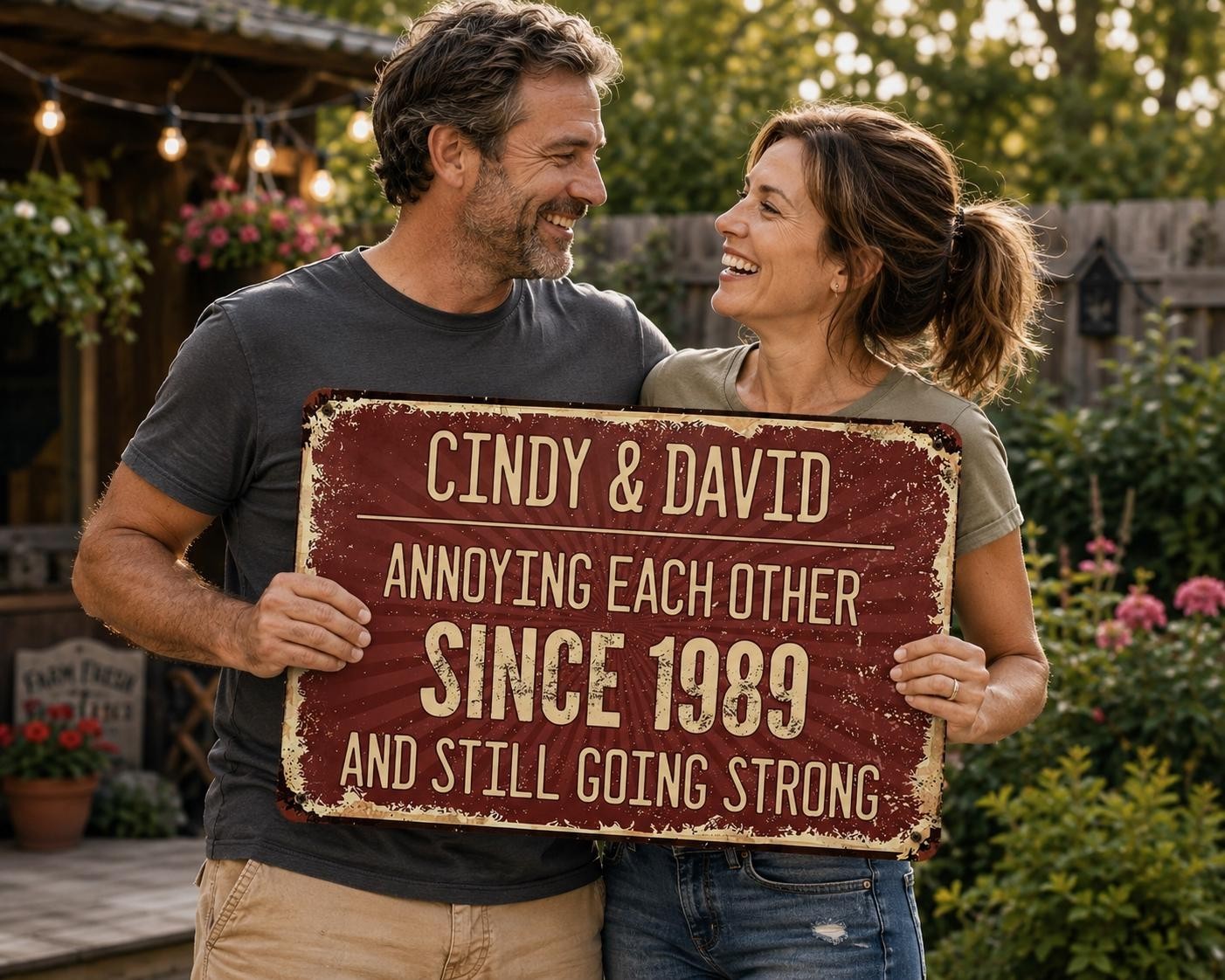Personalized Anniversary Metal Sign: Funny Couple Gift, Custom Names & Date