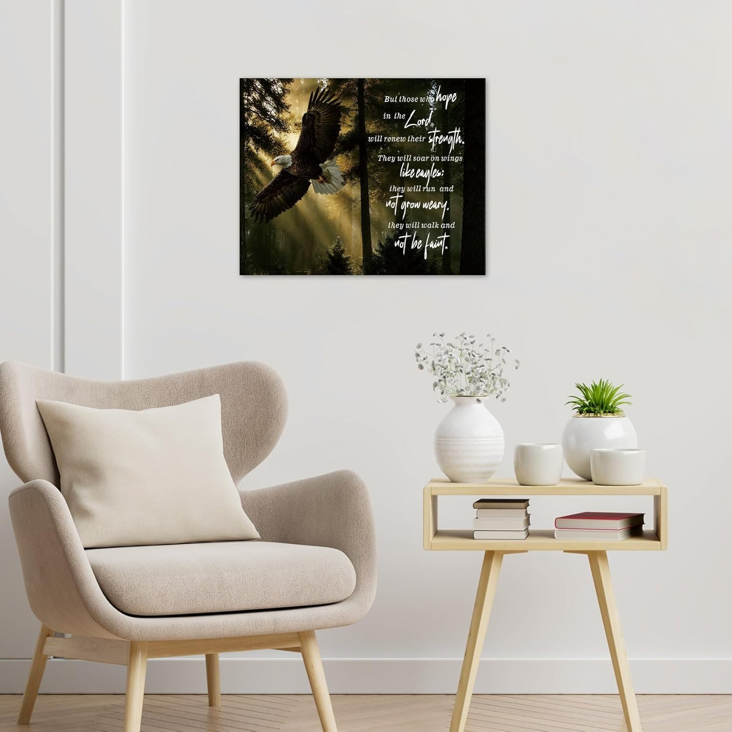 Inspirational Eagle Wall Art Modern Bible Verse with Rustic Wildlife Animal Canv