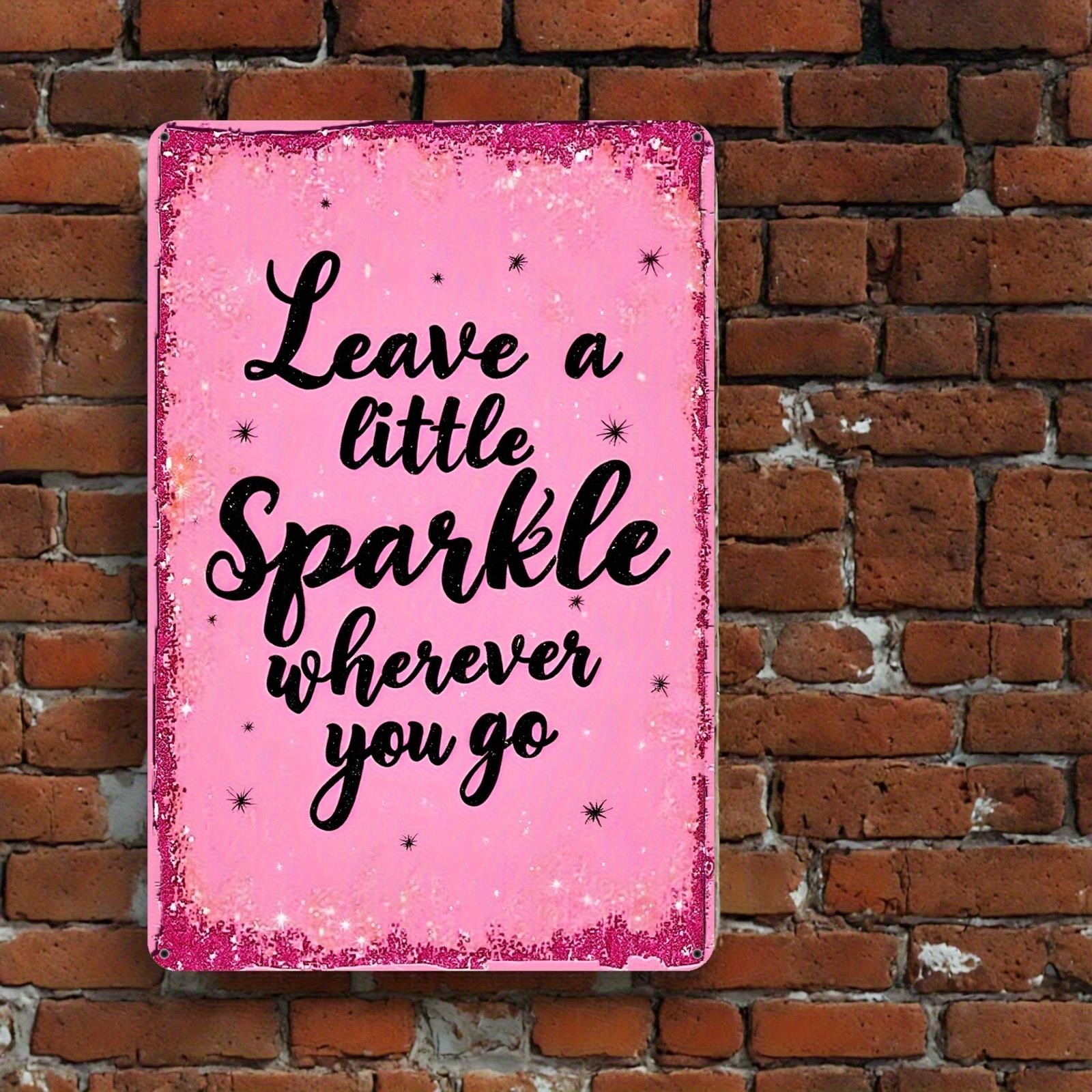 Vintage Pink Glitter Sign with Black Lettering, Wall Art