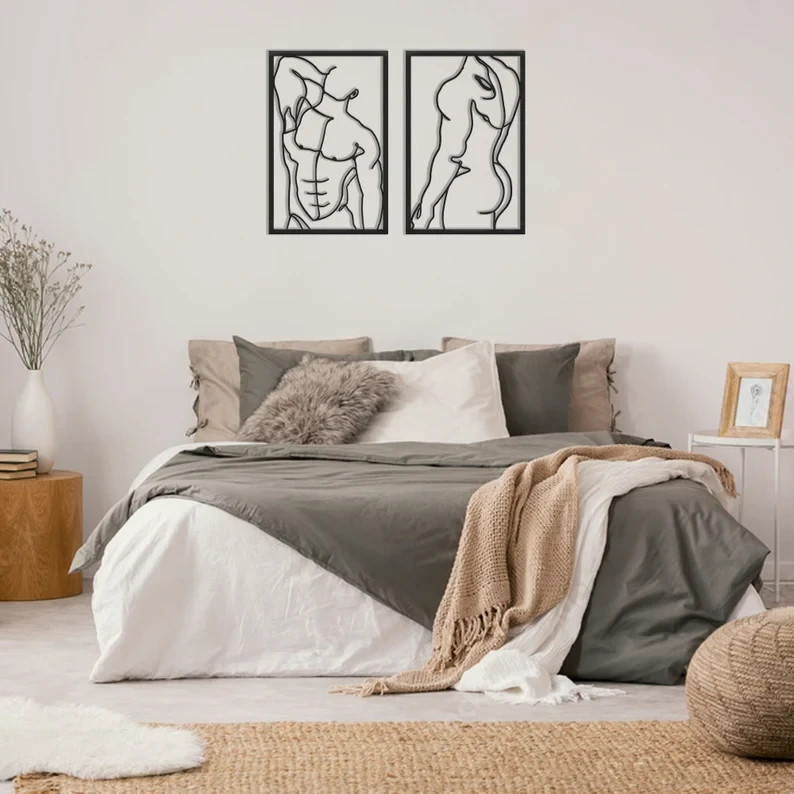 Masculine Man Metal Wall Art Set of 2 Minimalist Line Art Decor Male Body Gift
