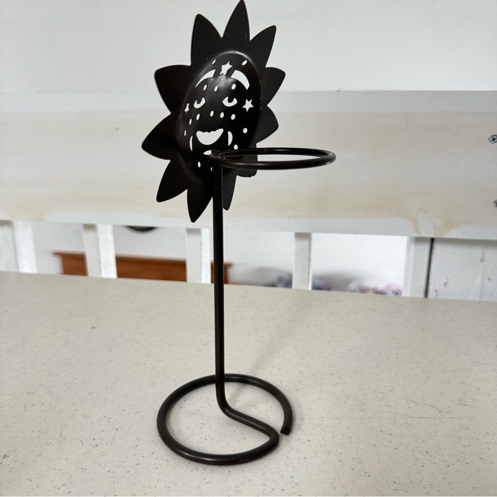 Black Metal Sun Smiling Candle Holder Stand Room Decor Celestial Stars Boho