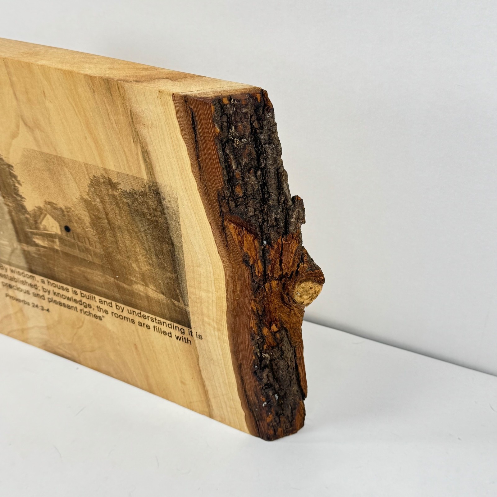 Christian Wood Plaque Proverbs 24:3-4 Etching Rustic Decor Farmhouse Bark