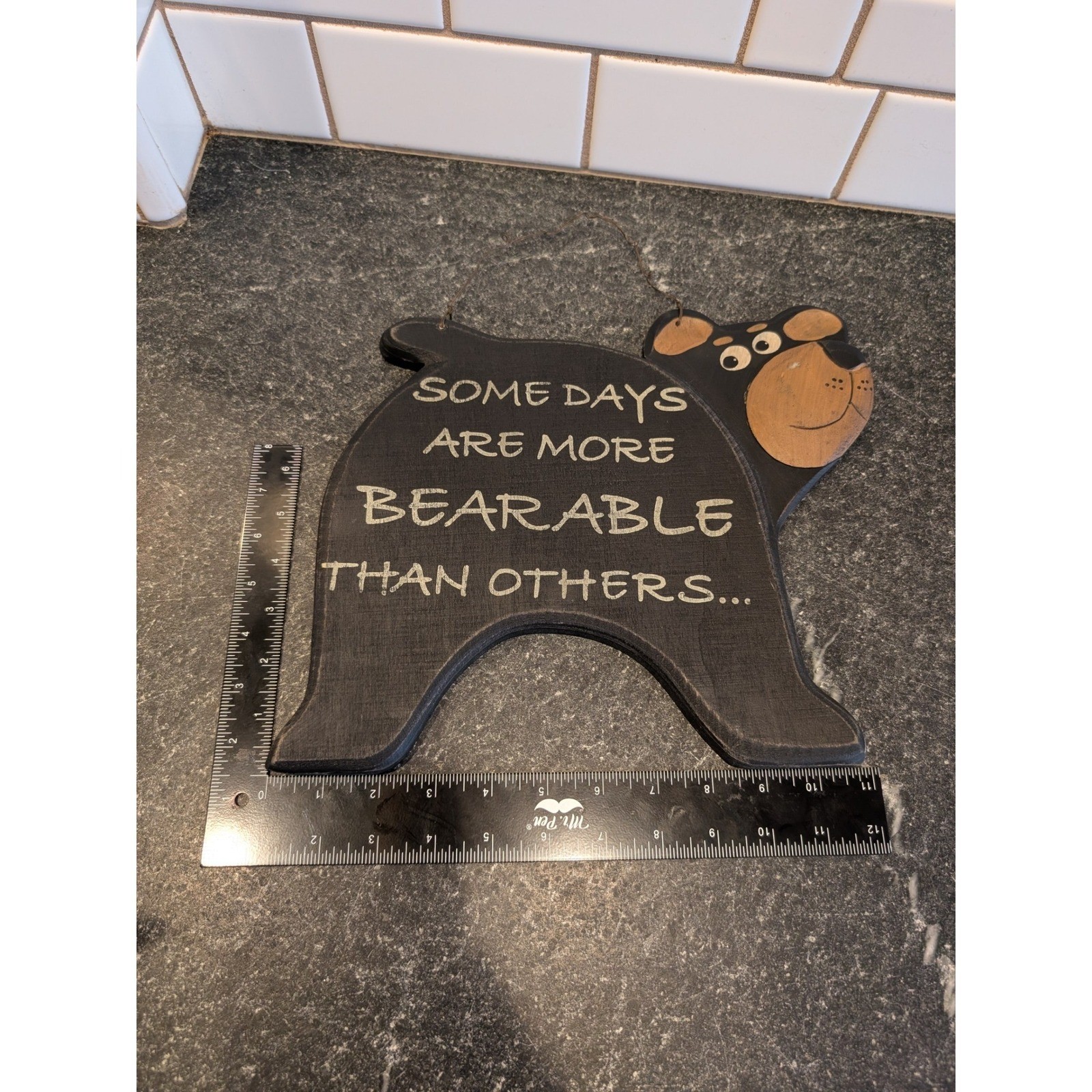 Rustic Wooden Black Bear Wall Sign Some Days Are More Bearable Than Others Pun