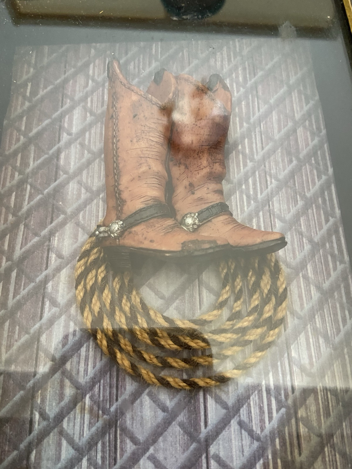 Vtg Wood Resin Wall Art 3D Shadow Box Cowboy Rodeo Hat Boots Saddle Boy Rustic