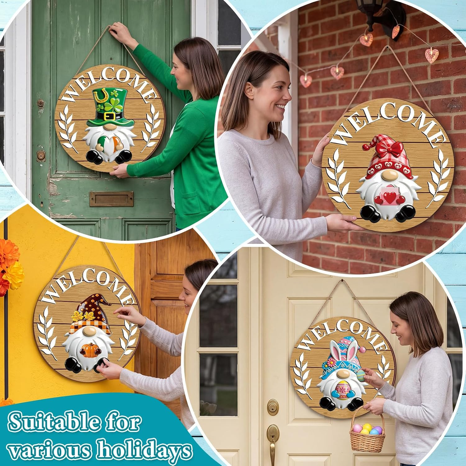 3D Wood Grain Seasonal Interchangeable Wooden Gnome Decor Summer Christmas in Ju