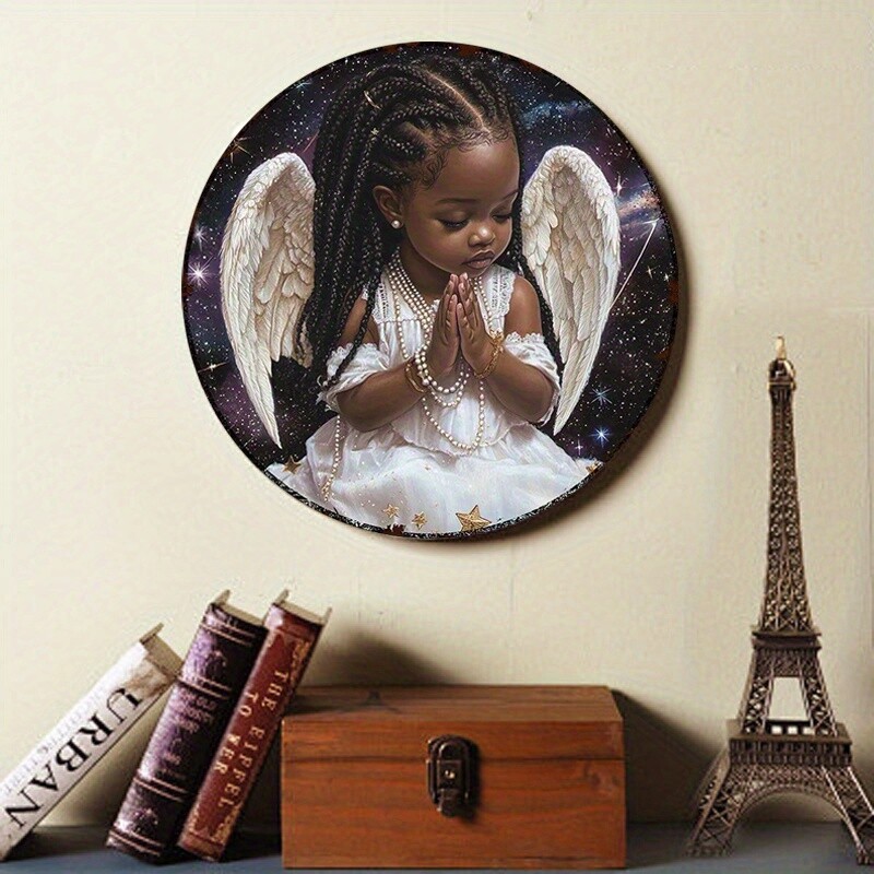 1 Piece Angel Statue with Elegant Wings African American Acrylic Prayer Statue