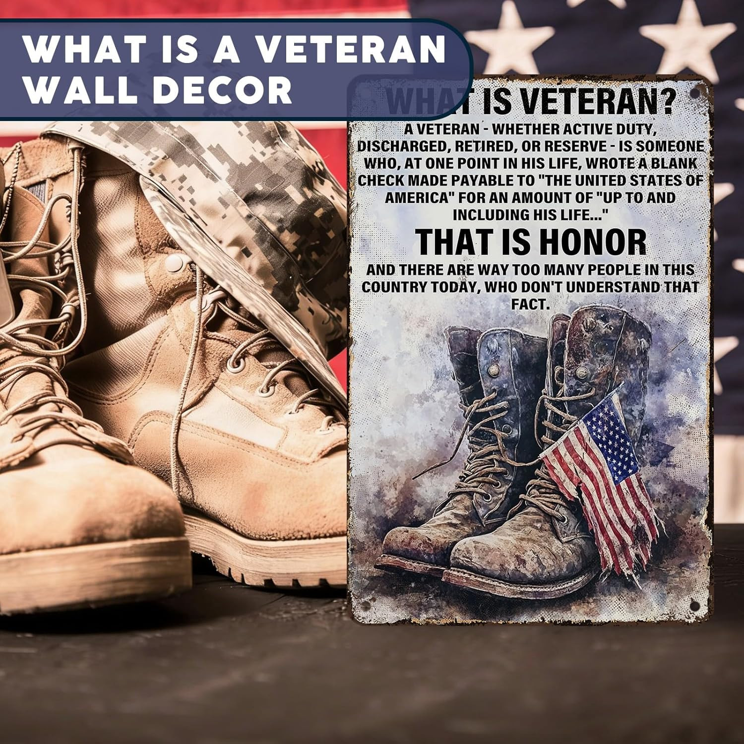Military Decor Army Patriotic Metal Sign Wall Decor What Is a Veteran Metal Tin