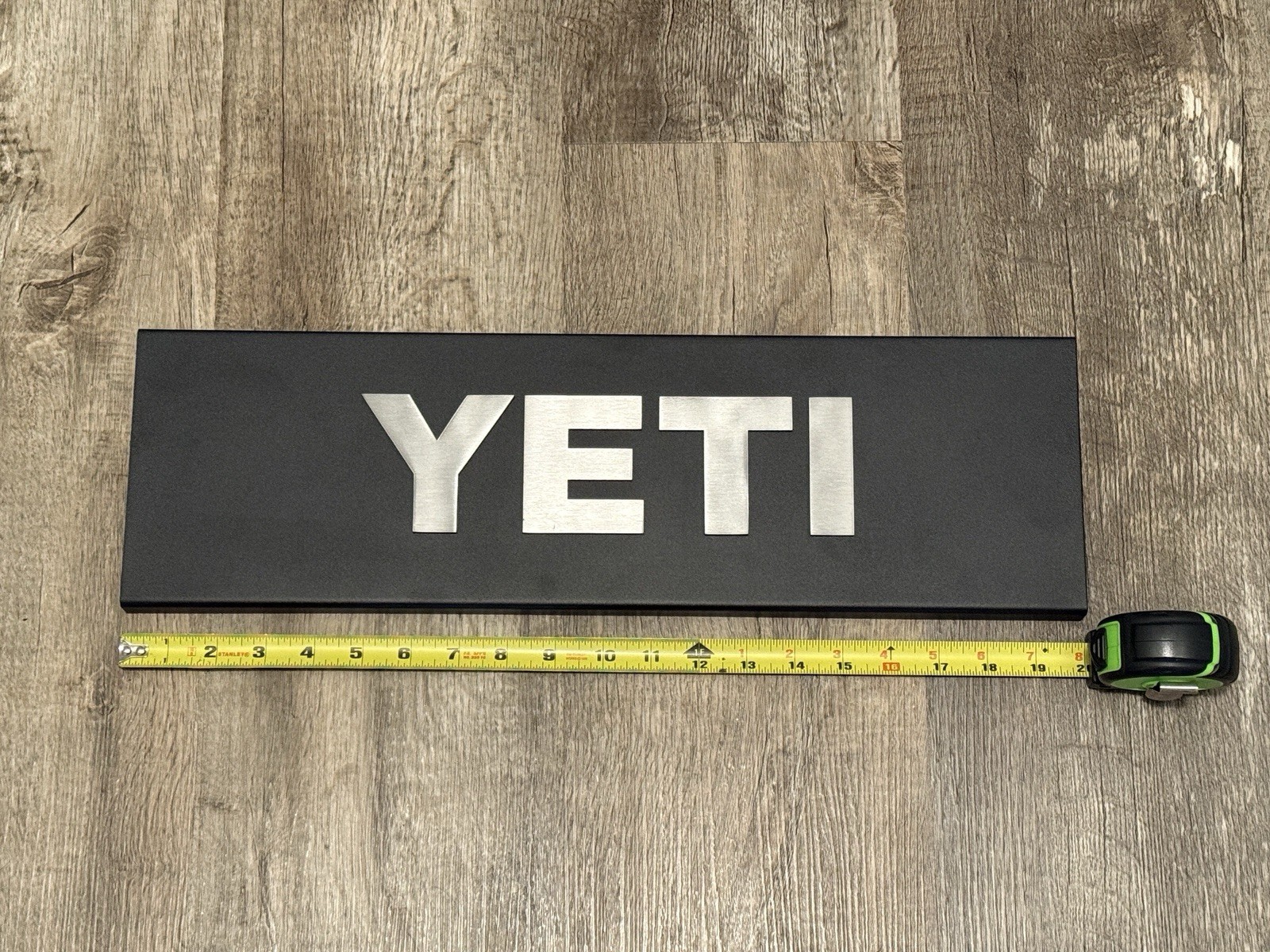 YETI Coolers Metal Advertising Dealer Display Sign 20” x 6” Black Silver