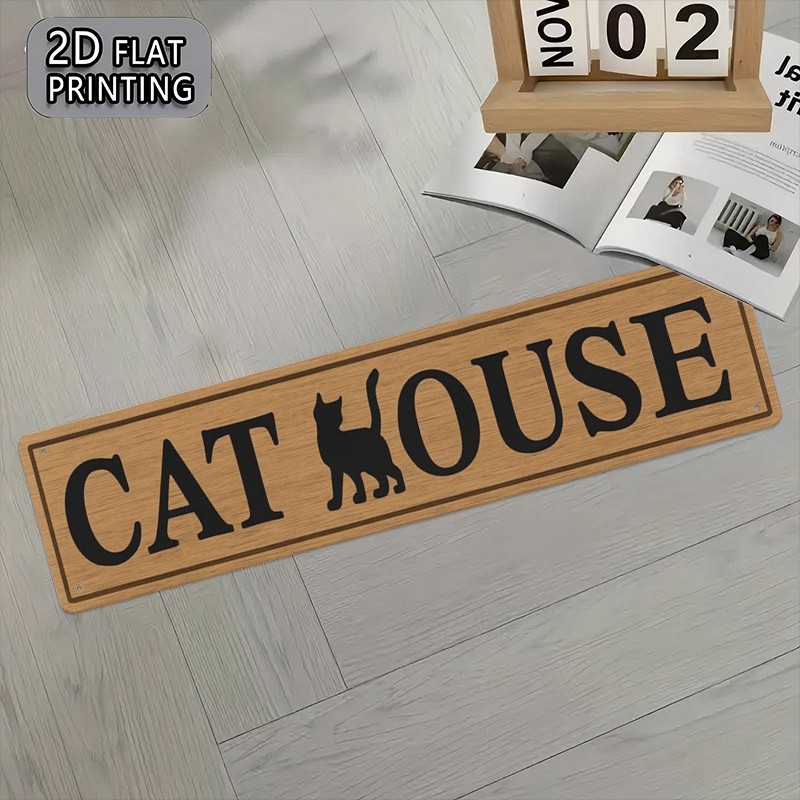Cat House Wood Grain Metal Sign Cat Lover Farmhouse Wall Art Decoration Gift
