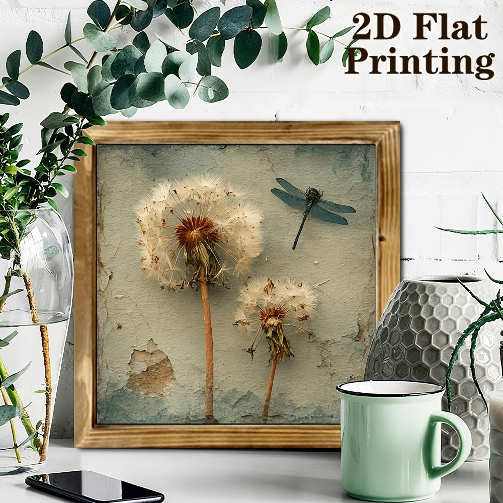 Vintage Dandelion Dragonfly Wooden Sign Rural Decor for Bedroom Cafe Gift