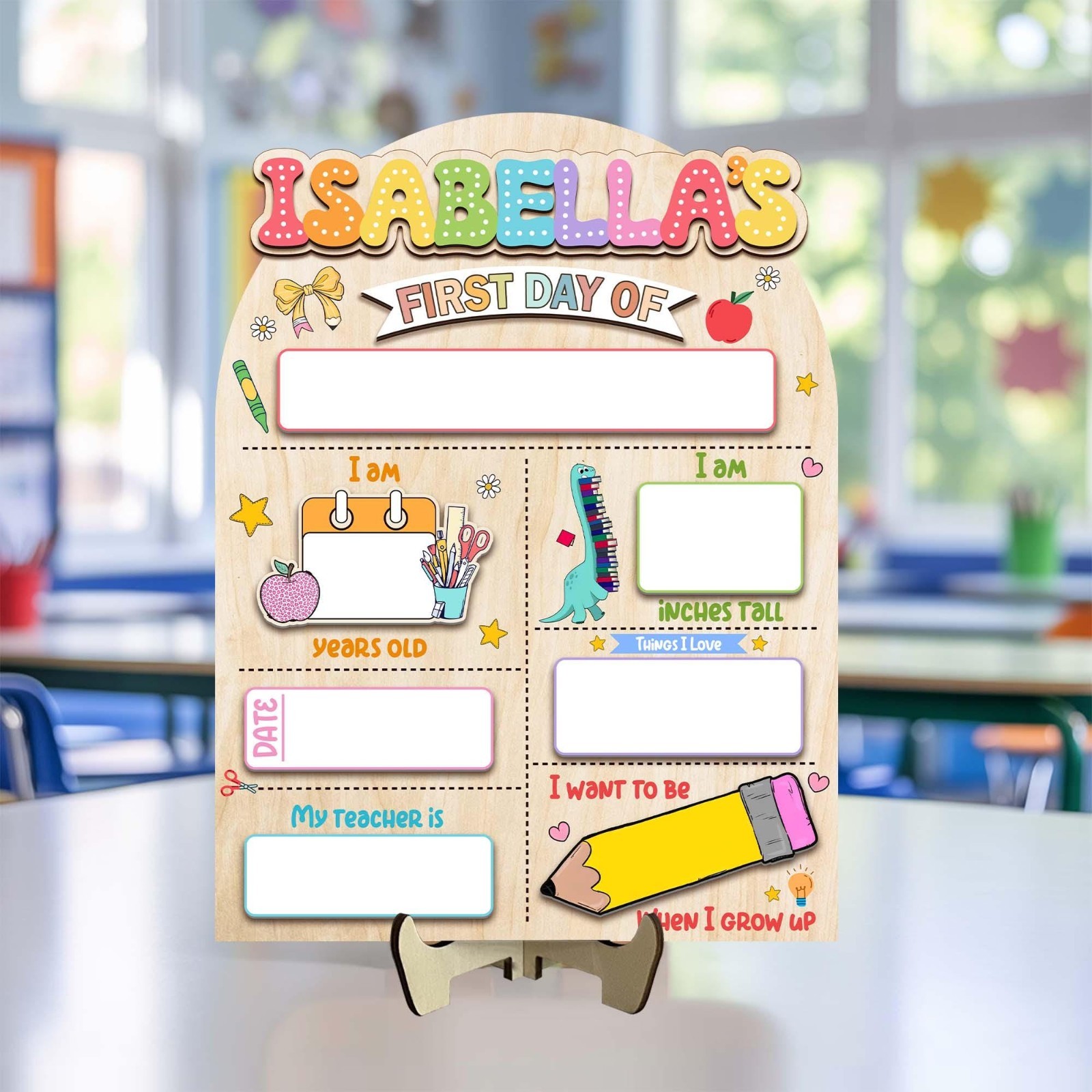 Customized First & Last Day School Sign, Reusable Wooden Photo Board