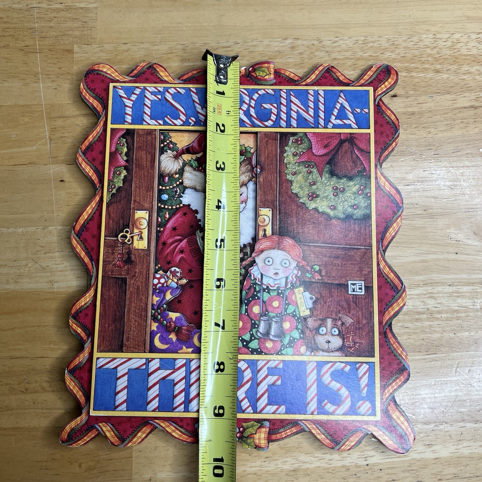 VTG Mary Engelbreit Yes, Virginia Christmas Table Hang Sign Sunrise Pub Read