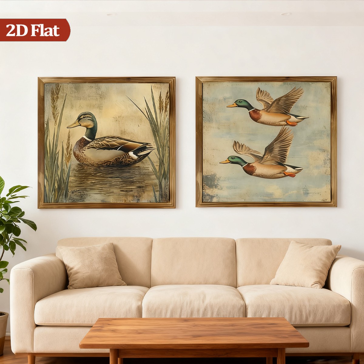 2Pcs Vintage Duck Wooden Sign Rustic Farmhouse Decor for Living Room Entryway