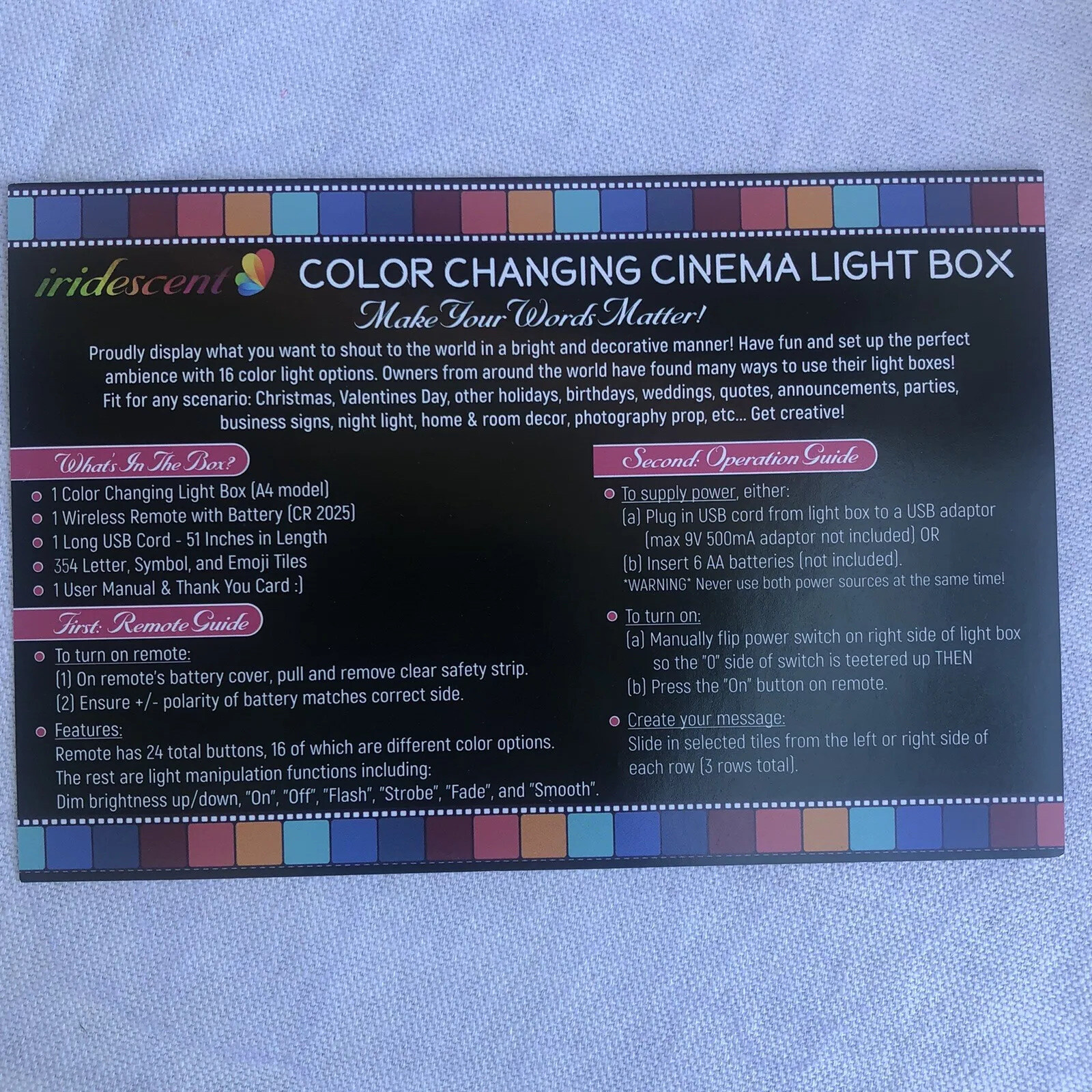 Color Changing Cinema Light Box Tested Works Make Your Words Matter