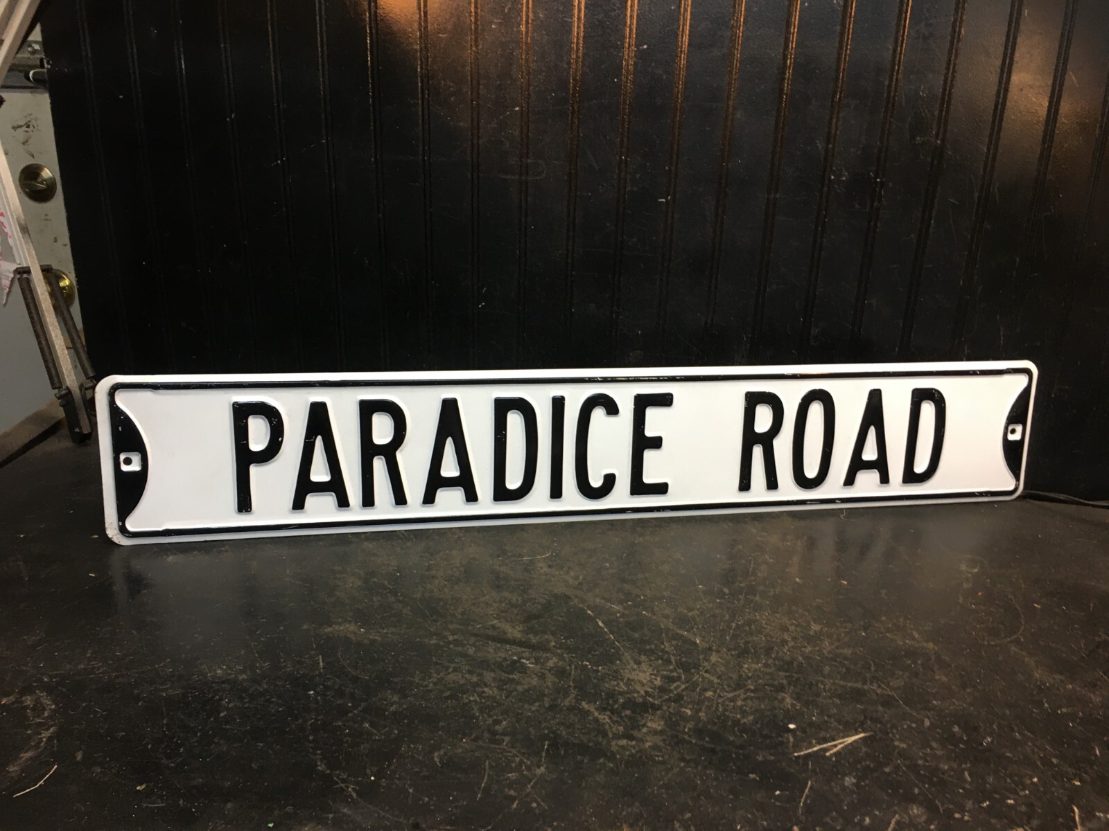 Paradice Road Metal Garage Yard Art Sign 36in x 5.5in License Plate