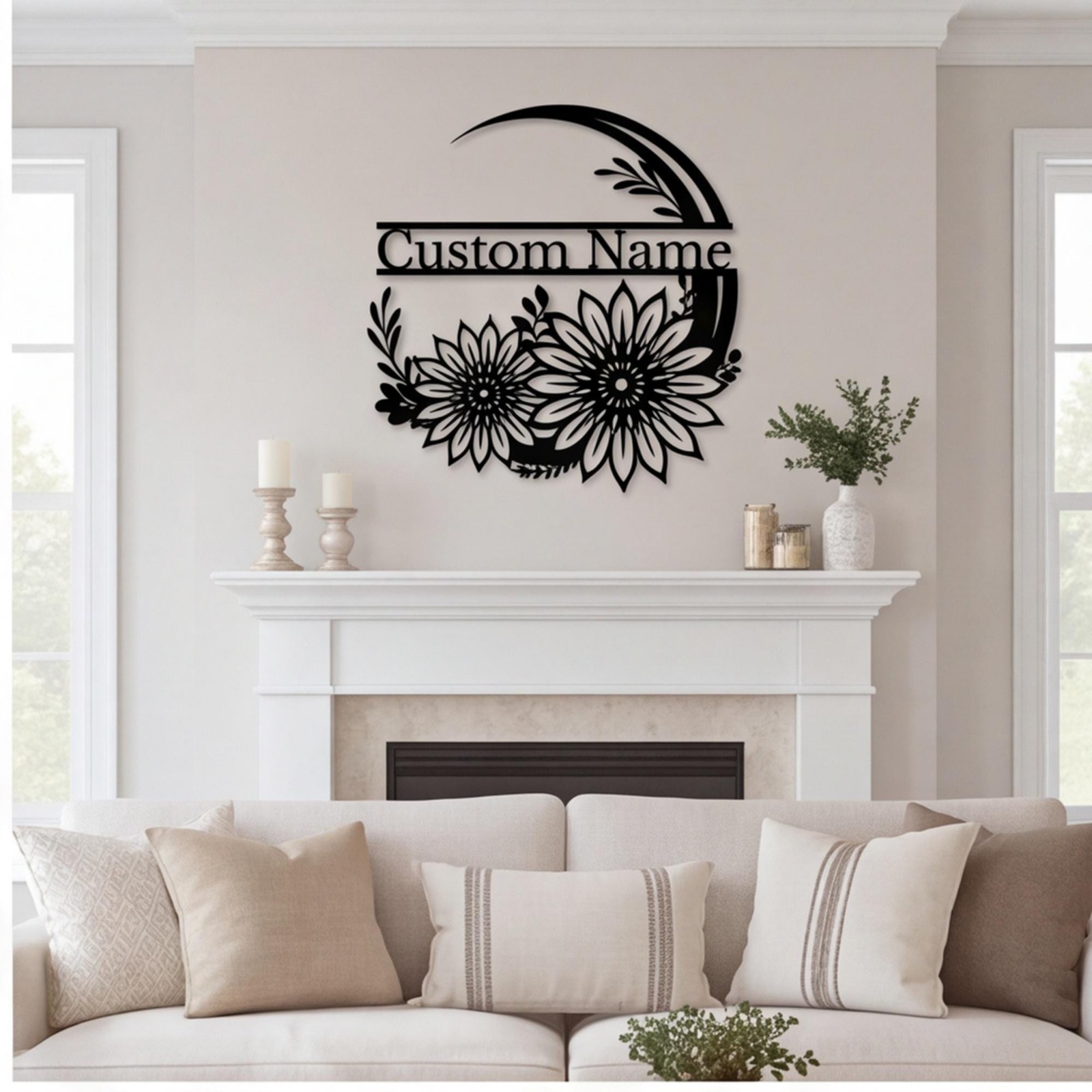 Personalized Sunflower Metal Wall Art Custom Name Sign Rustic Farmhouse Decor