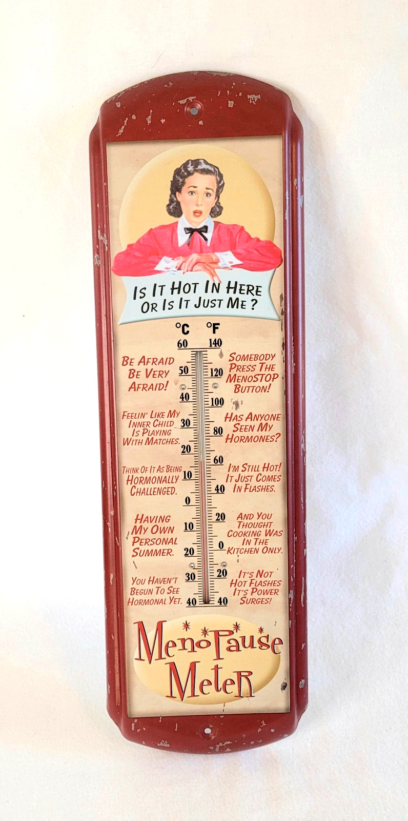 Menopause Hot Flash Thermometer Retro Wall Plaque Metal 17″ Humorous Gift Decor