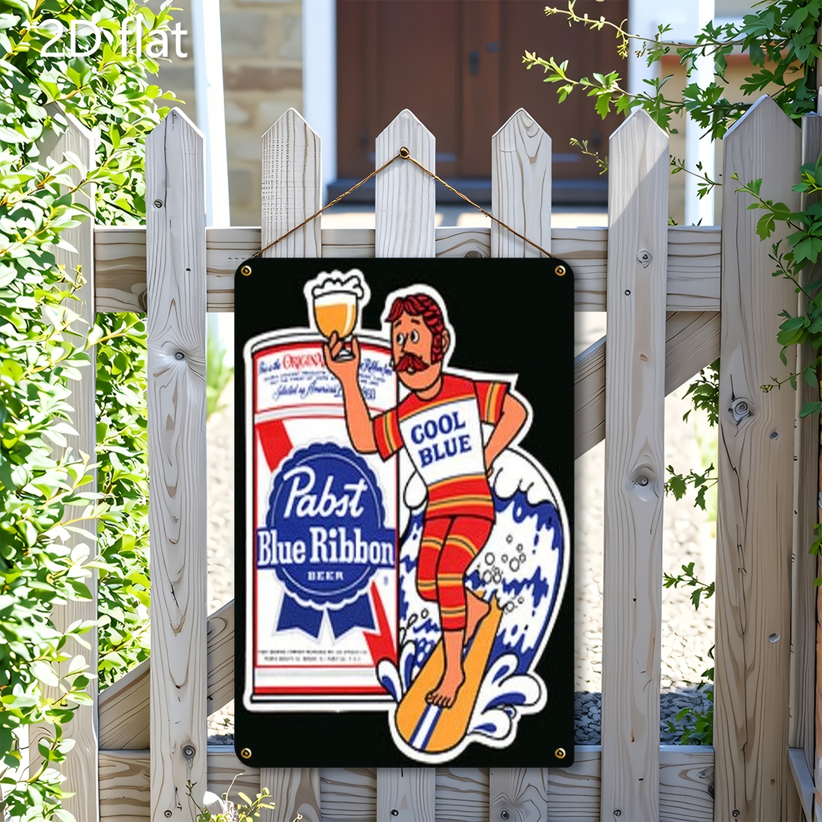 Aluminum Metal Tin Sign Wall Art Retro Surfing Dog Pabst Blue 8×12