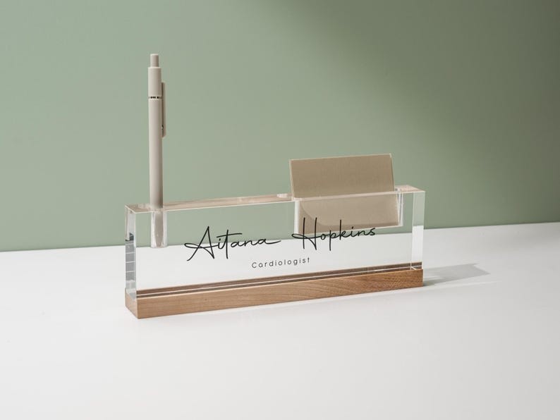 Personalized Acrylic Name Block w/ Slots (D2) – Custom Job Title Plaque Office