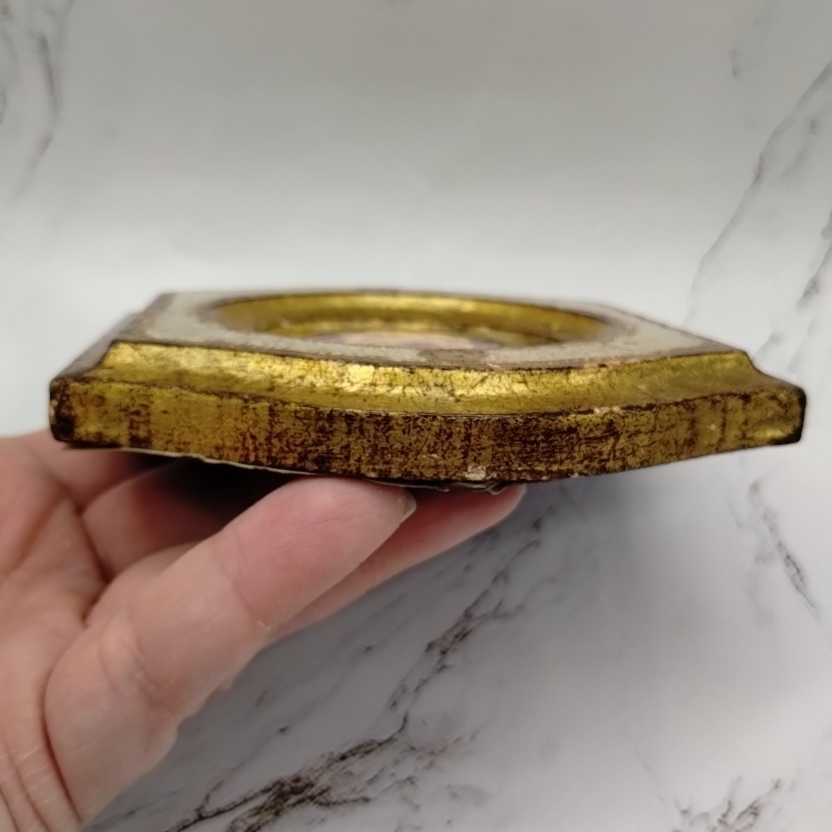 Vtg Italian Florentia Floral Wall Plaque Gold Gilt Wood 4.5″ X 5″