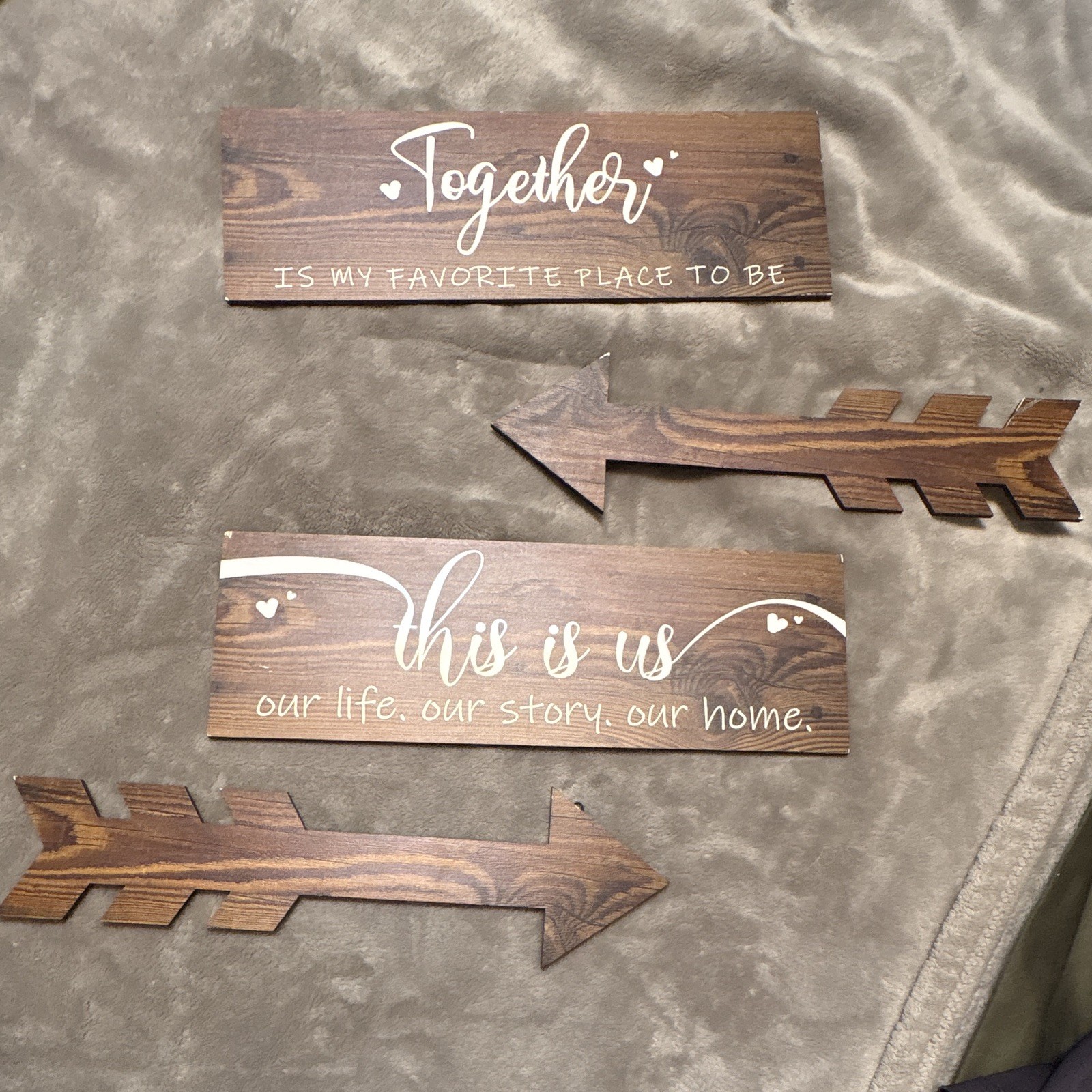 2 Wood Wall Plaque Sign Set “Together” & “This Is Us” Brown/White Decor