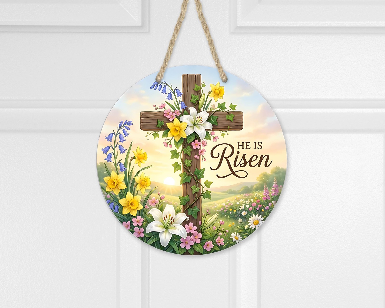 Aluminum Door Sign He Is Risen Easter Weatherproof Smooth Outdoor Decor
