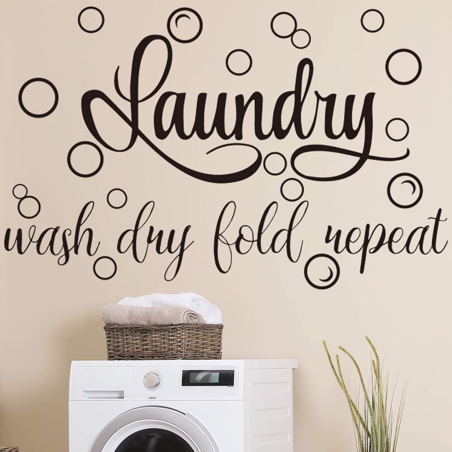 Laundry Room Sign Decals Decor Bubble Quote Stickers Wash Dry Fold Repeat Wall S