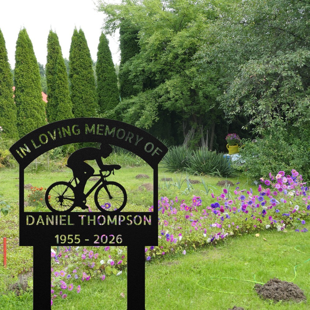 Custom Bicycle Memorial Metal Sign: Cyclist Grave Marker, Sympathy Gift