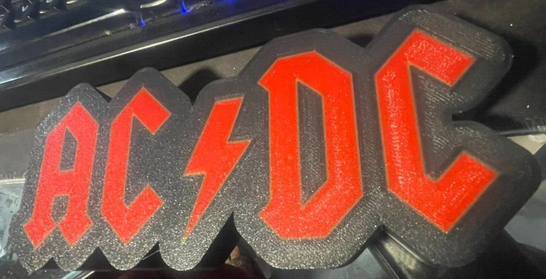 AC/DC Rock Band Logo Sign – 8″ Wall Mount or Standing Display – 3D Printed