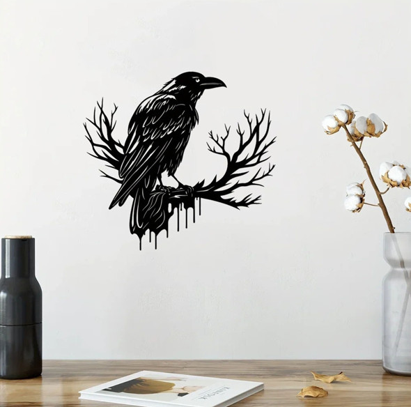 Gothic Black Crow Silhouette Metal Wall Art Decoration Indoor Outdoor