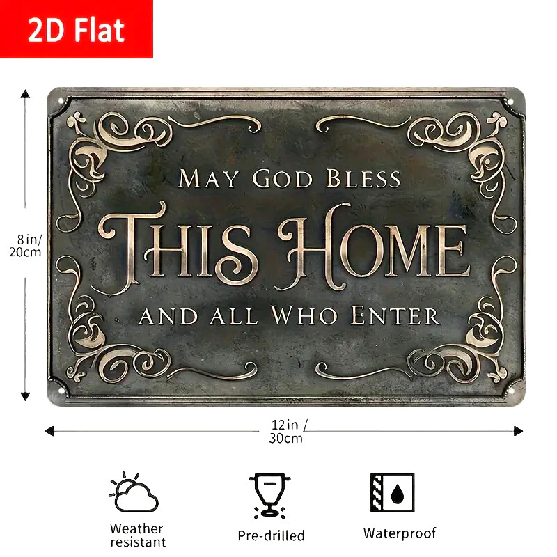 NEW 8″x12″ Vintage “May God Bless This Home” Ornate Metal Aluminum Wall Sign 2D