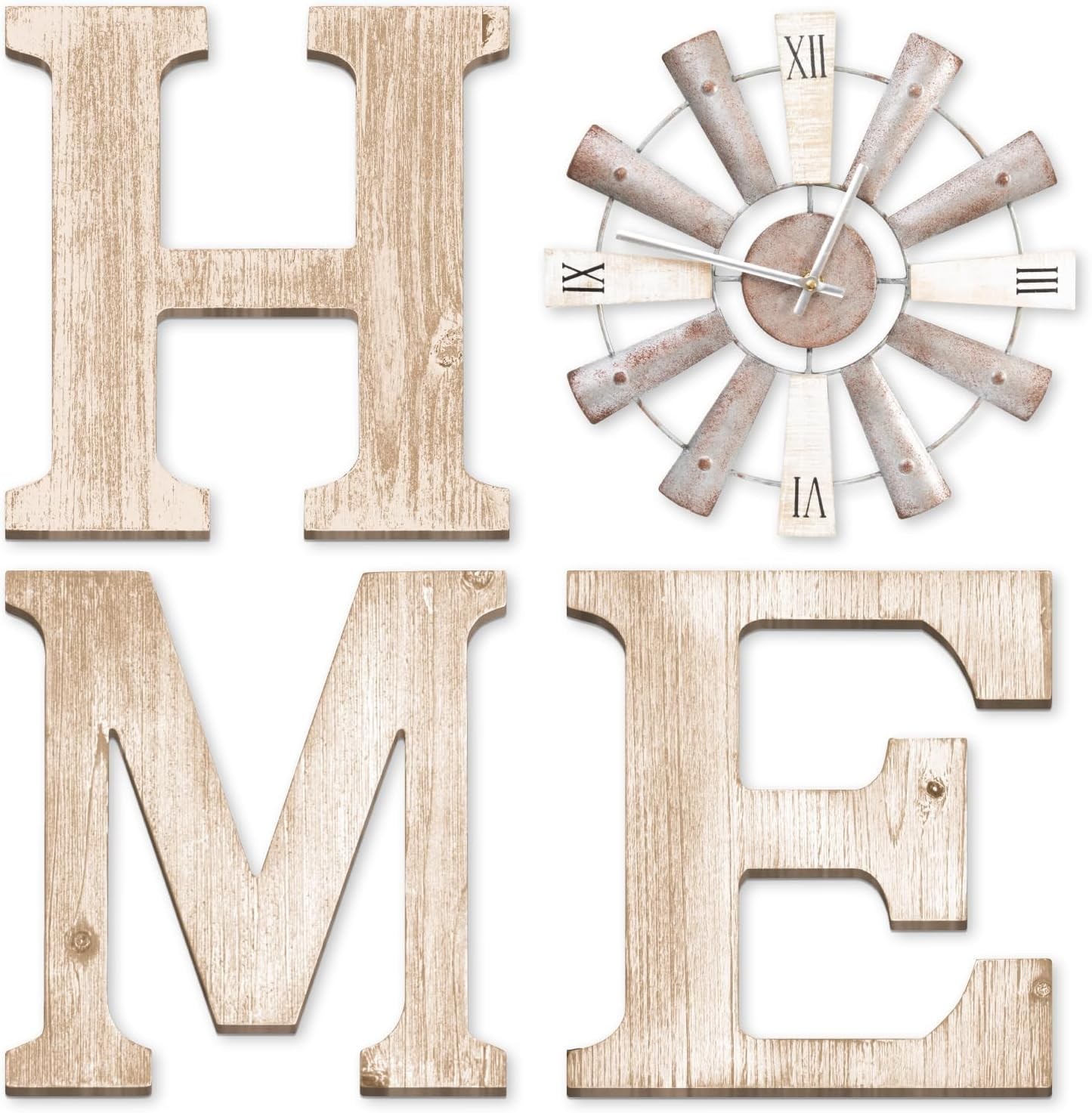 Rustic Farmhouse Home Signs with Windmill Clock Wall Decor