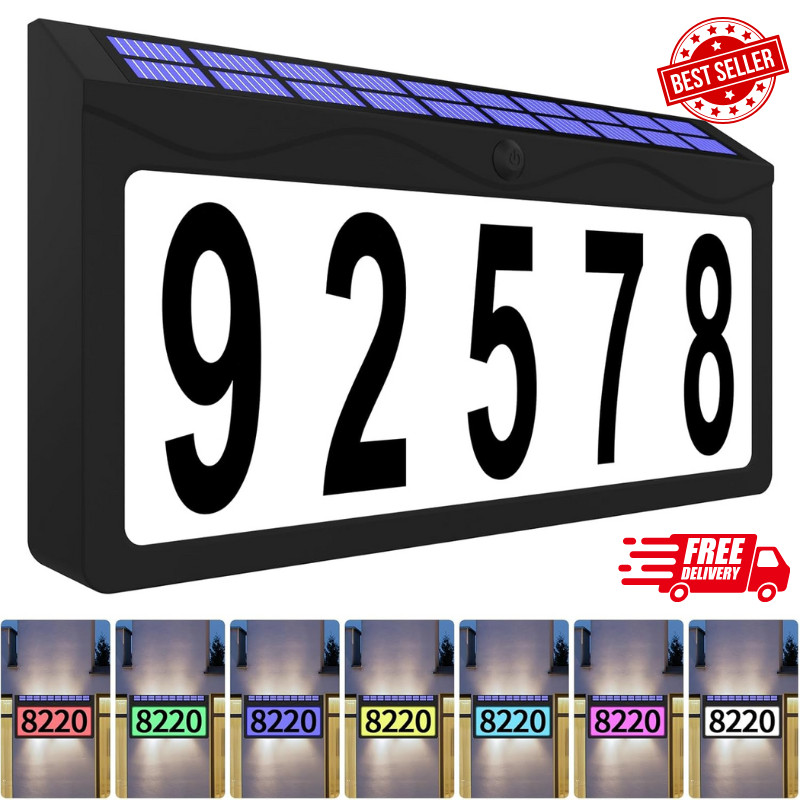 Illuminated Solar Address Sign with Waterproof RGBW House Numbers for Outdoors