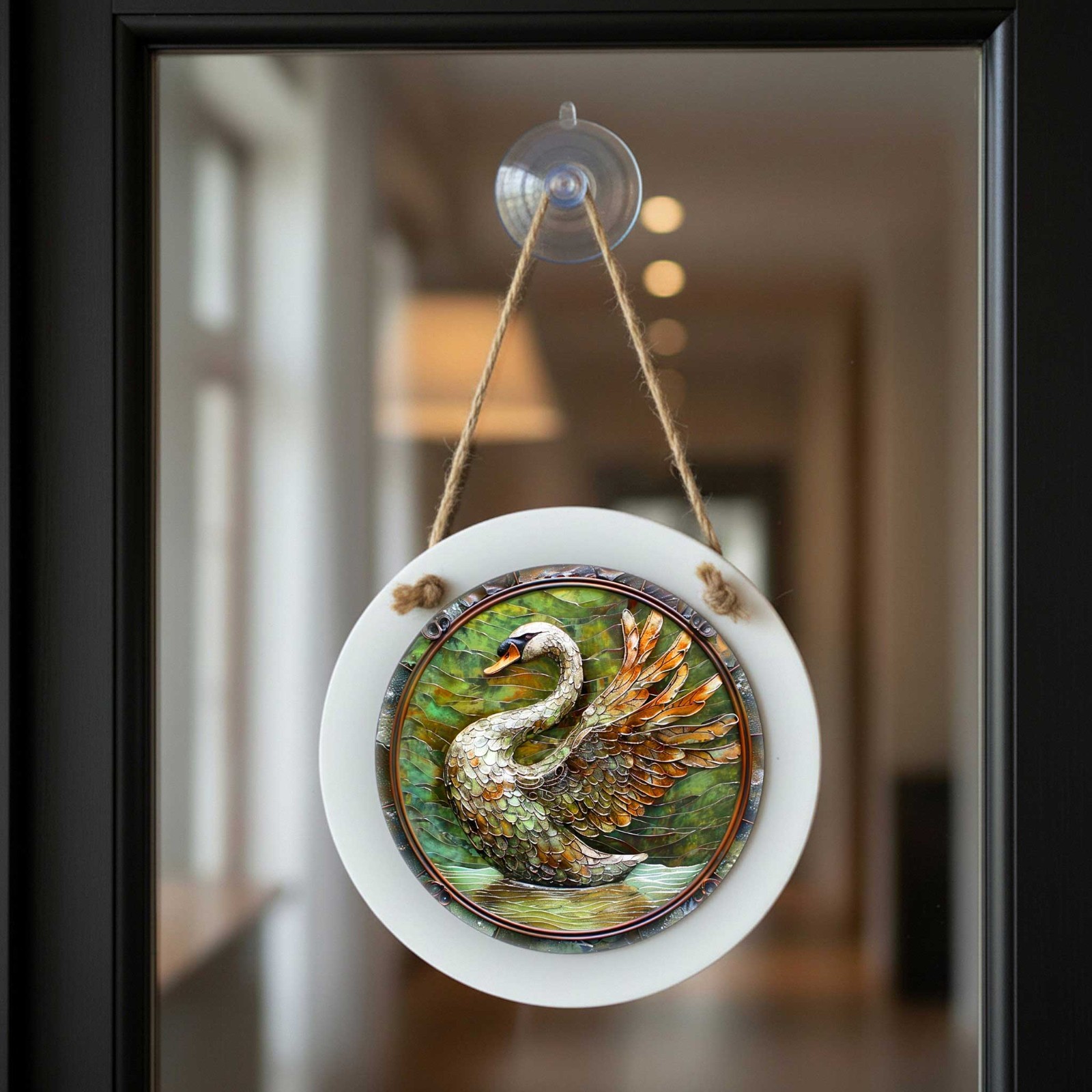 Swan Bird Door Sign – Small Wall or Window Hanging Wreath Accent Plaque 4.8 inch