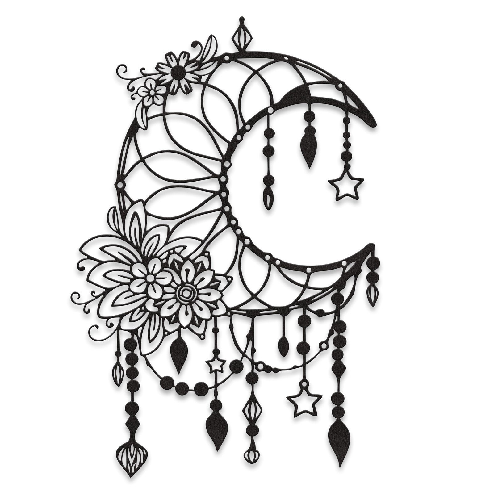 Matte Black Moon Phase Wall Decor–Elegant Metal Moon Wall Art with Floral & H…