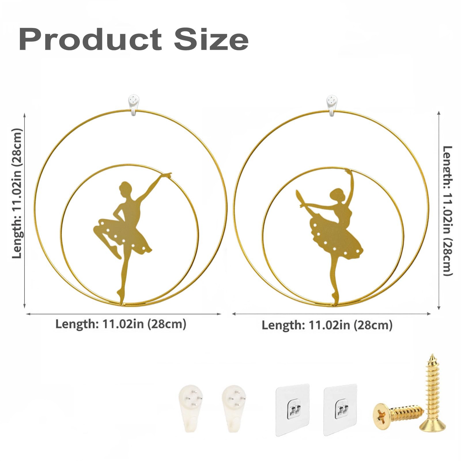 2Pcs 11″ Gold Round Metal Ballet Wall Art Decor Minimalist Hanging Sign for L…