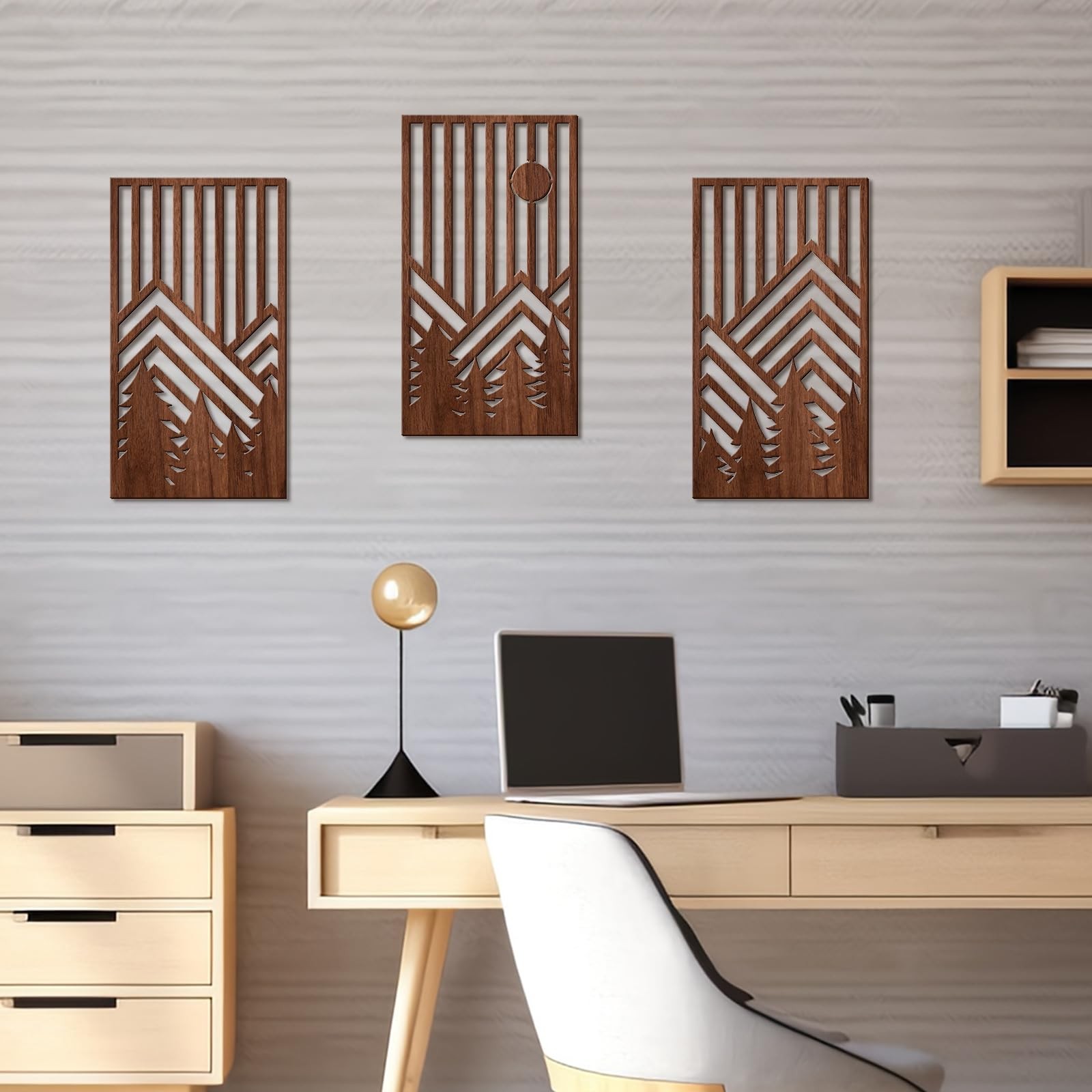 3 Piece Wood Large Mountain Wall Decor Art for Living Room Bedroom Office M