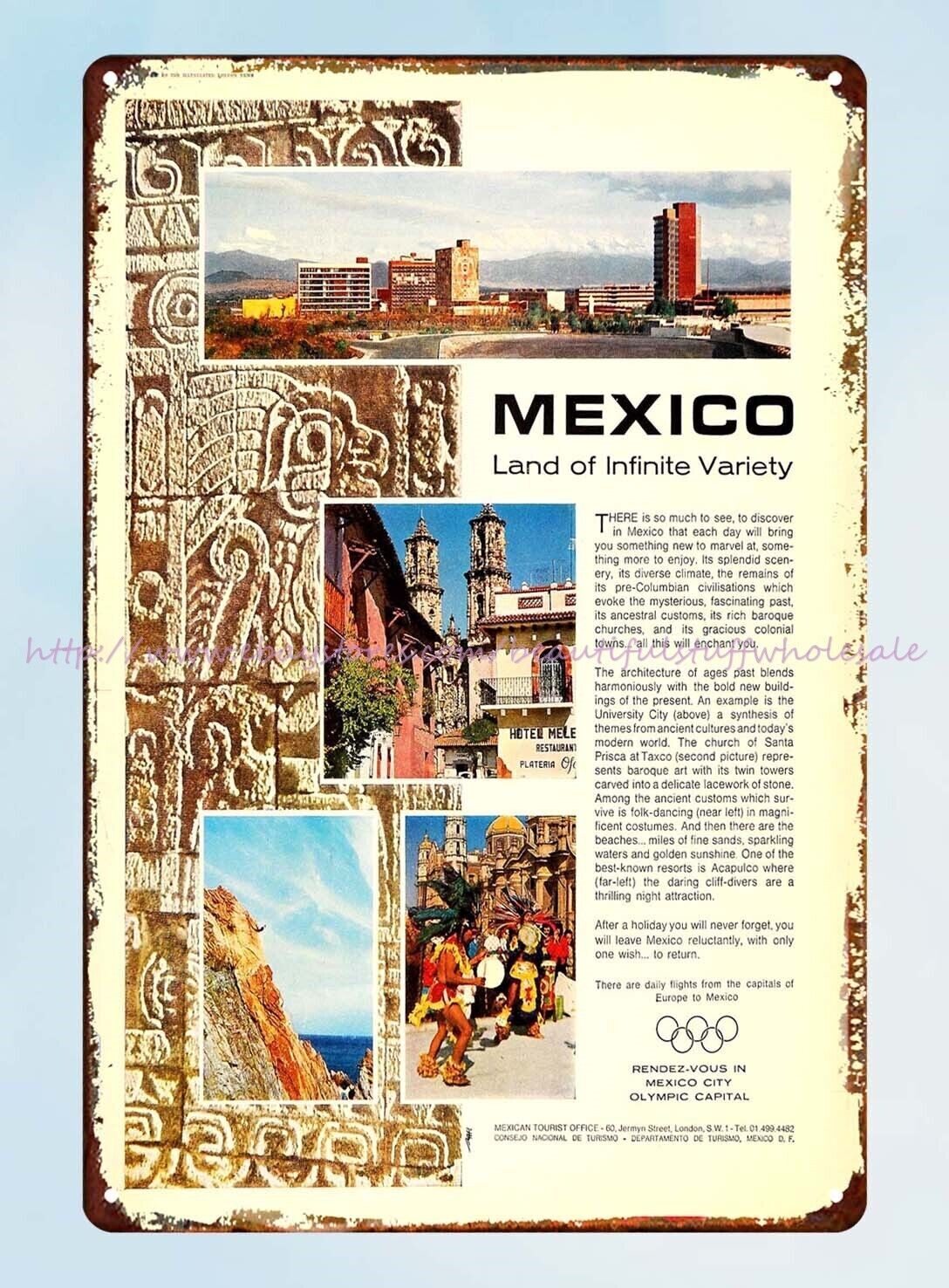 1968 Mexico Travel Ruins Acapulco Cliff Divers Dance tin sign outdoor artwork