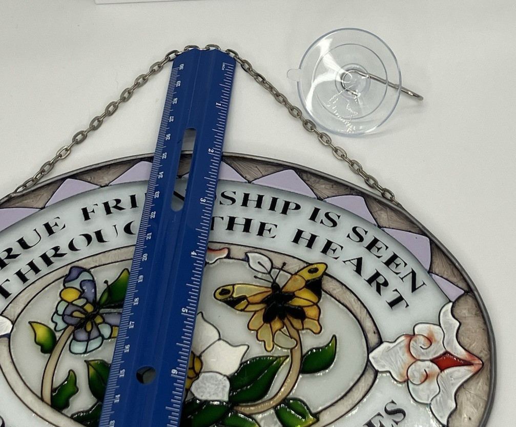 Vtg Butterfly Flower Stained Glass Friendship Plaque Sun Catcher Window Cottage