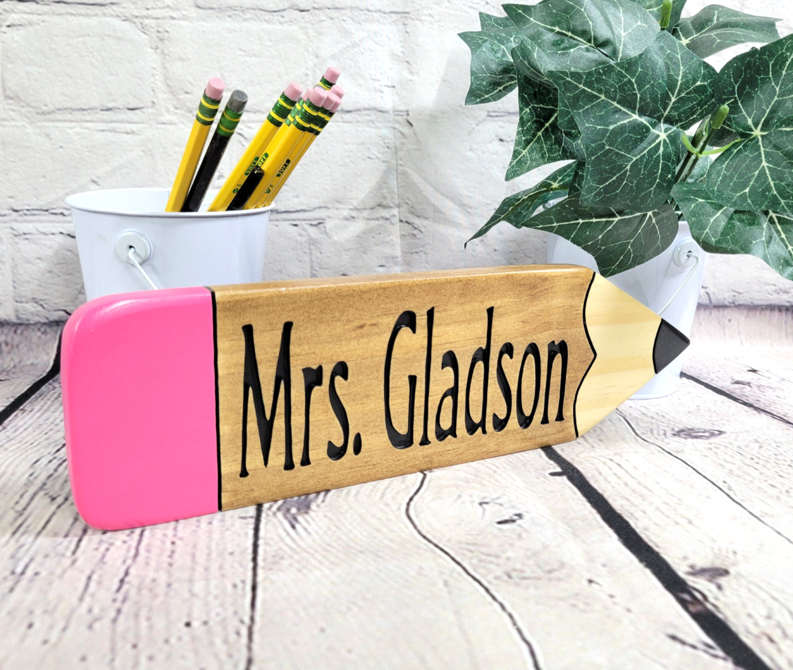 Personalized Teachers Wooden Pencil Name Plate or Door Carved Wooden Sign